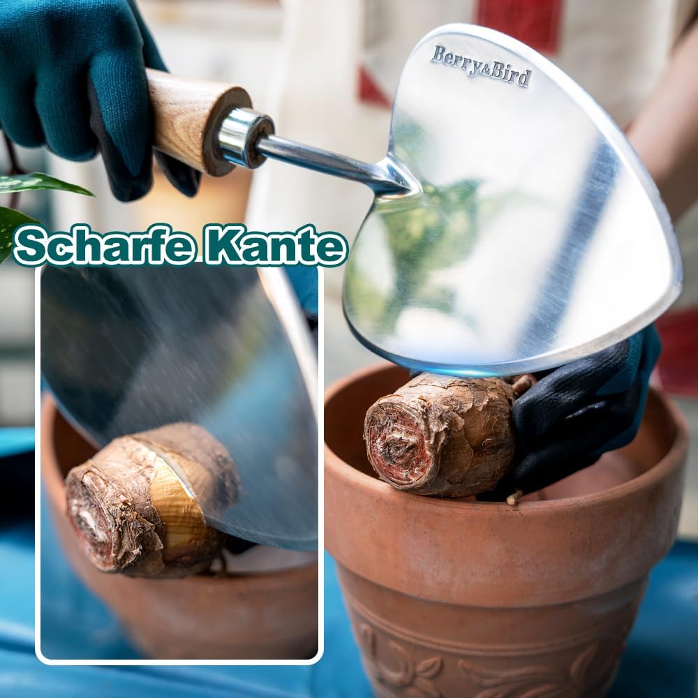 Berry&Bird Perennial Trowel, Oversized Garden Potting Trowel with Sharp Blade Wood Hand Shovel, Stainless Steel Planting Trowel Gardening Tool for Roots,Planting,Digging,Transplanting and Cutting