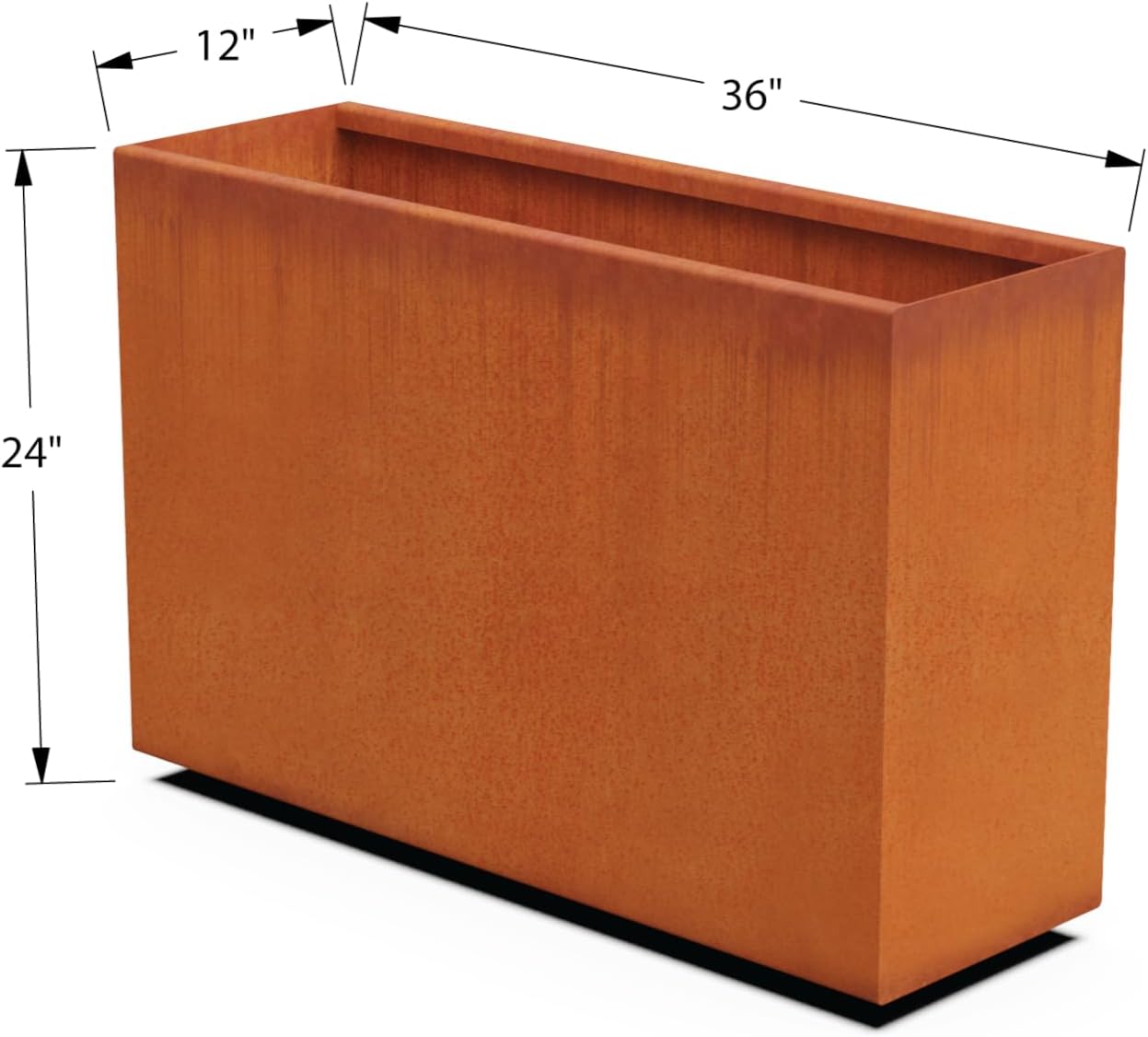 Large Rectangular Planter for Outdoor Plants – 36x12x24 Corten Steel Planter Box | Tall Metal Design for Privacy | Heavy Duty, Made in USA