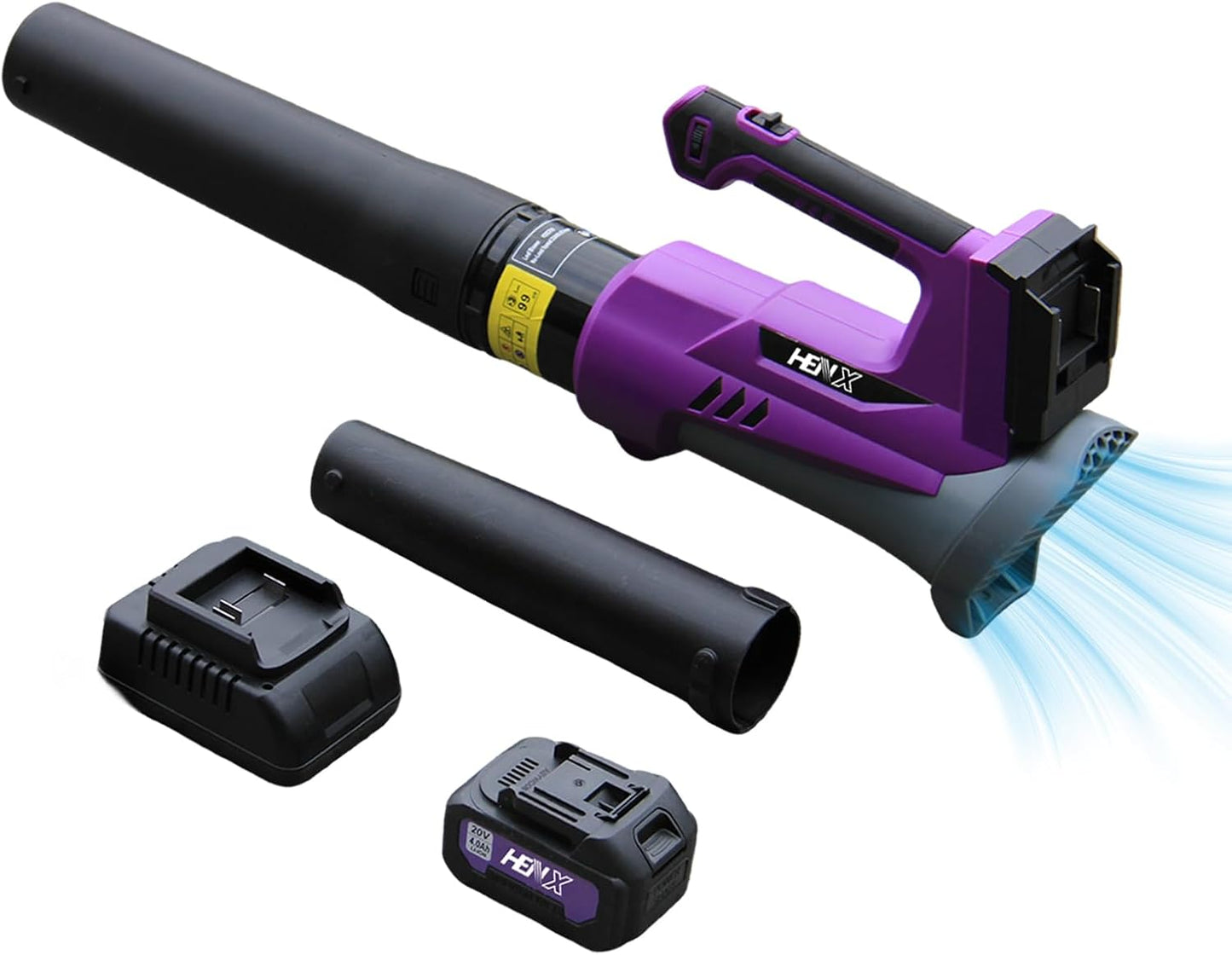 HENX Leaf Blower Cordless, 20V Lightweight Battery Blower, 430CFM Cordless Leaf Blower with 4.0Ah Battery, 6 Speed Levels, 2 Extended Tube, Fast Charger, Powerful Leaf blowers for Garden, Lawn Care