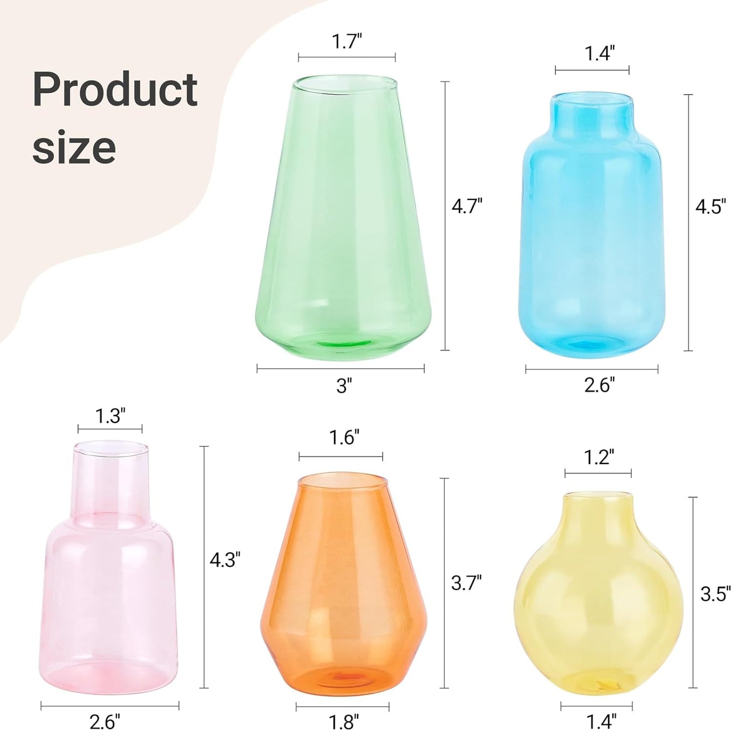 Mkono Propagation Vases for Plants, Set of 5 Small Glass Jar Planters for Hydroponic Cutting Flowers, Plant Station Bud Vases for Centerpieces Home Office Decor Gift (Colorful)