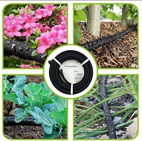 Soaker Hose 50ft - Garden Rubber Soaking Drip Hoses 5/8" Saving 70% Water Garden Hose, Drip Irrigation Round Hose for Lawn Yard, flower beds