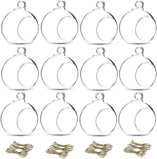 NUPTIO Glass Terrarium Globe Ornaments 12 Pcs 3.15" Diameter Small Terrariums Hanging Tea Light Candle Holders Home Wedding Party Centerpieces