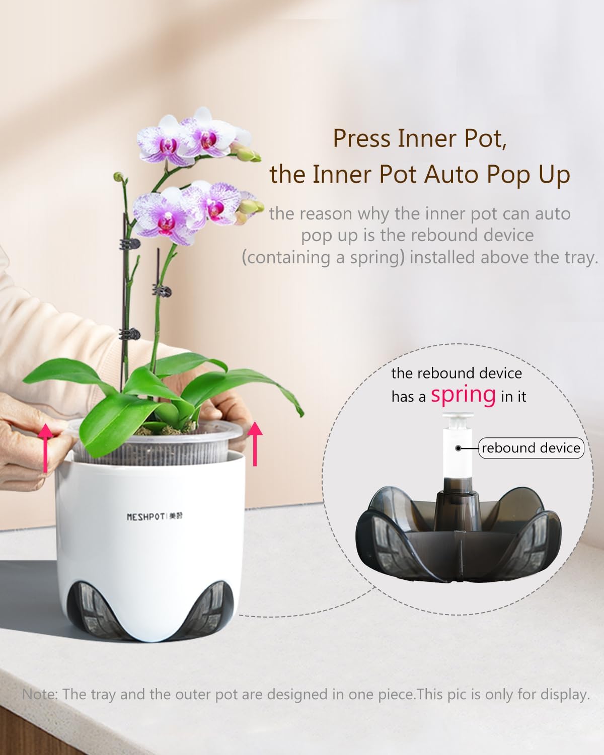 5 inch Orchid Pots with Holes for Repotting with Excellent Airflow, Set of 1, Double Layer Plastic Imitate Ceramic Orchid Planter, Clear Orchid Pot Match Decorative Orchid Container