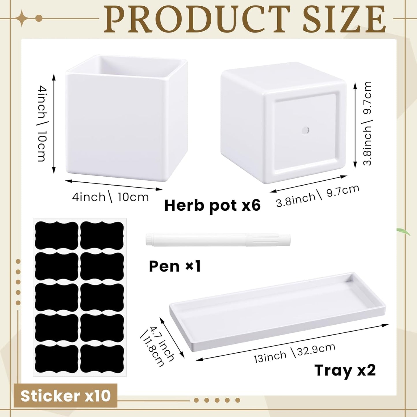 6 Pcs Herb Garden Planter Set Herb Garden Kit Indoor Plastic Plant Pots with Drainage and Saucer Succulent Cactus Vegetable Window Boxes Planter for Windowsill Indoor Outdoor Pots