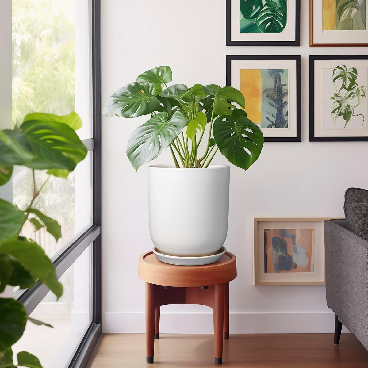 Pots for Plants - 10 Inch Ceramic Plant Pot with Drainage Hole and Saucer Large Planter for Plants Indoor Outdoor Modern Flower Pot for Home Decor White