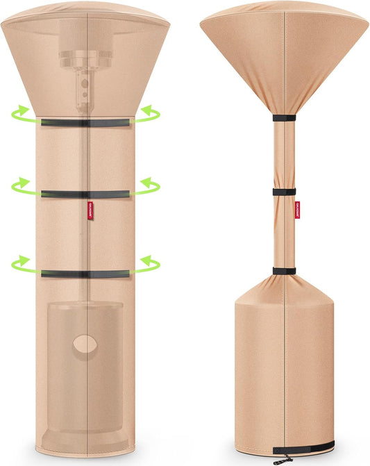 QH.HOME Winter Patio Heater Covers, [2025 Upgraded Tear-Resistant Fabric] Waterproof with Robust Zipper ,Height fit 87"-92",Dustproof/Wind/Sunlight/Snow-Resistant, Camel