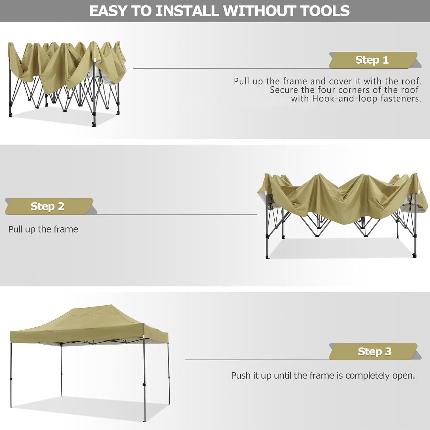 COBIZI 10x15 Pop up Canopy Heavy Duty Without Sidewalls, Easy Set-up Commercial Outdoor Party Canopy, 100% Waterproof Wedding Gazebo, 3 Height Adjustable with Handbag, Khaki
