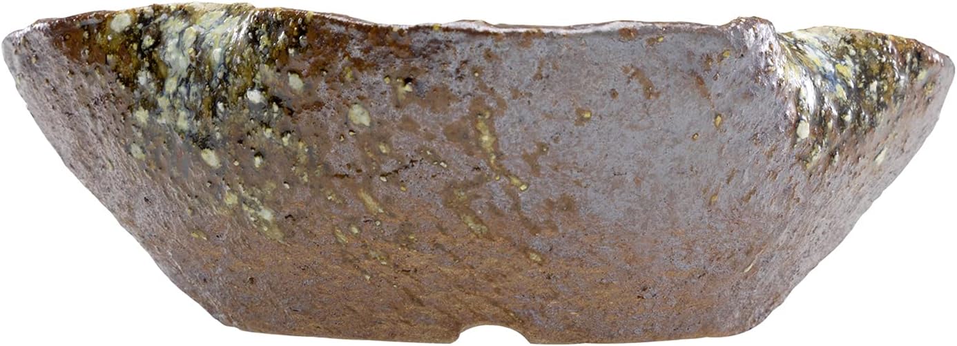 Wazakura Shigaraki Series Handmade Leaf Shaped Ceramic Bonsai Pot with Drainage Hole, 5.9 in (150 mm) Made in Japan, Garden Training Container, Flower Planter, Succulent Bowl - Red Brown