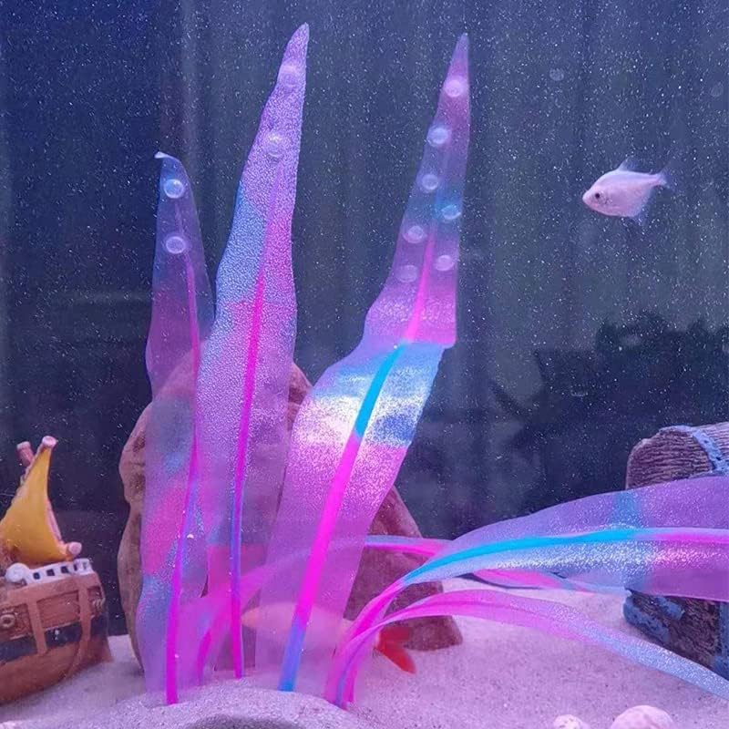 1Pcs Aquarium Decoration Pink Plants Simulation Artificial Water Grass Plastic Fish Tank Decor Plant Soft Silicone Glowing Kelp Ornament Aquarium Accessories,Pink,9.84in