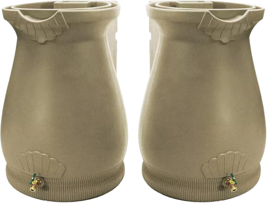65-Gallon Urn Rain Wizard Decorative Barrel (Khaki, 2 Pack)