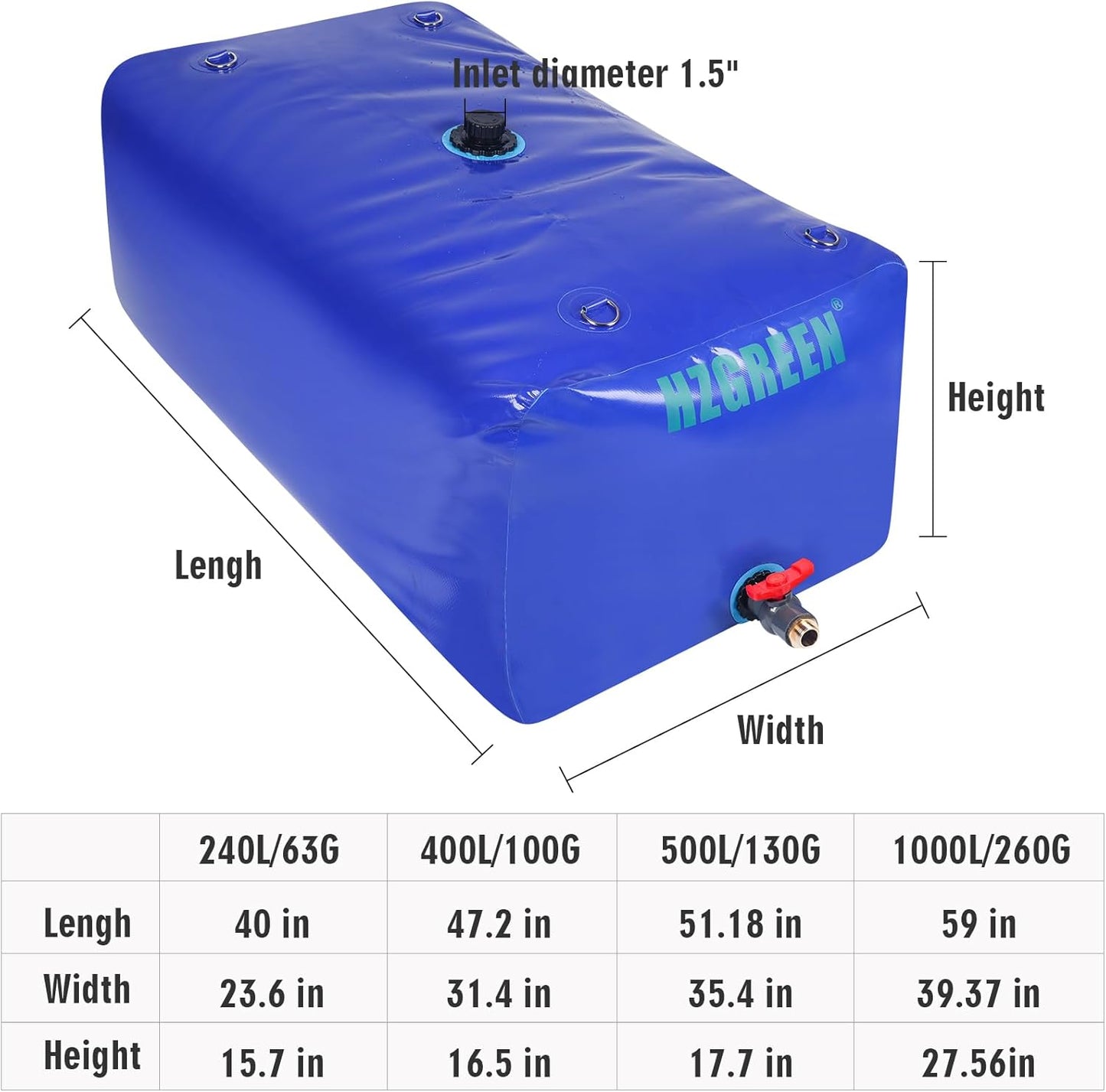 Water Bladder 1000L/260G Water Tank Storage Container Foldable Portable Large Capacity Soft Bag Suitable for Outdoor Easy to Carry Out
