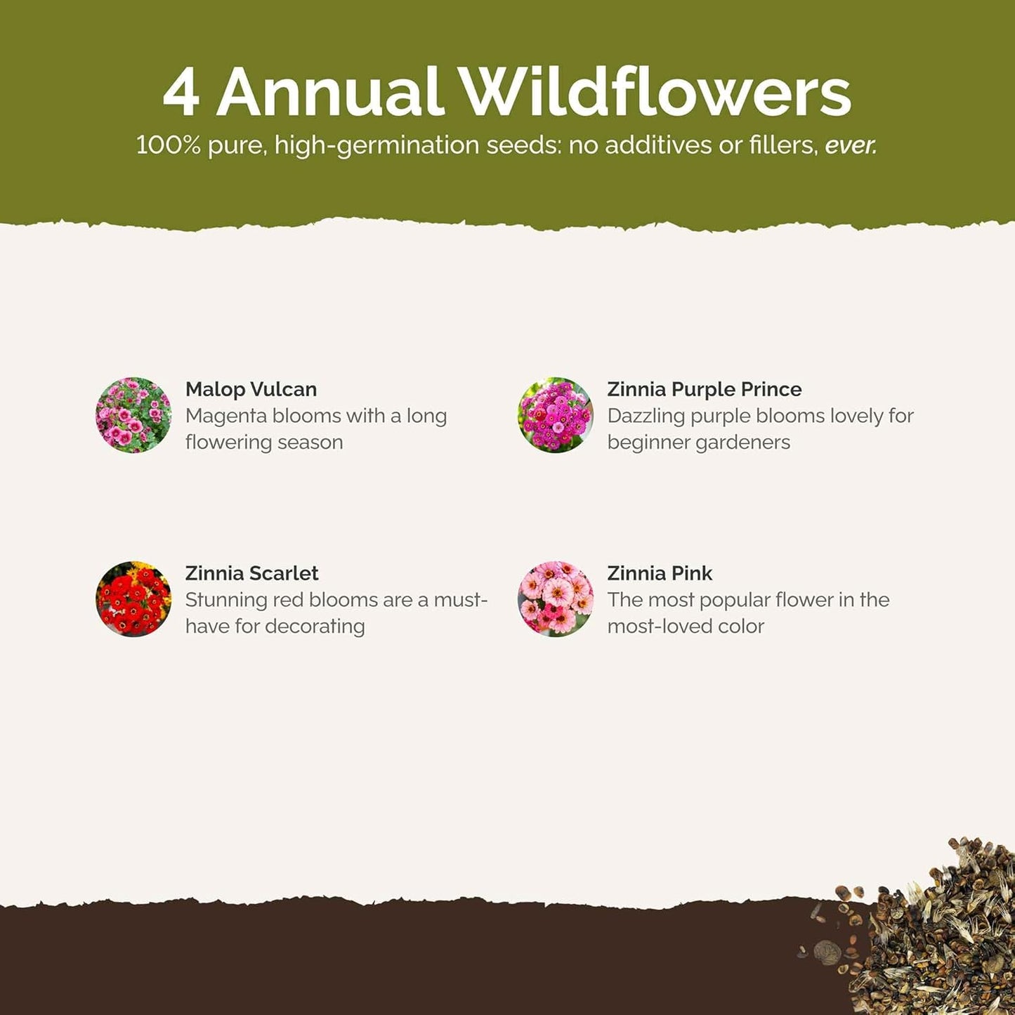 Eden Brothers Cupid's Flower Seed Mixed Seeds for Planting, 1/4 lb, 120,000+ Seeds with Malop Vulcan, Zinnia | Attracts Pollinators, Plant in Spring, Zones 2, 3, 4, 5, 6, 7, 8, 9, 10