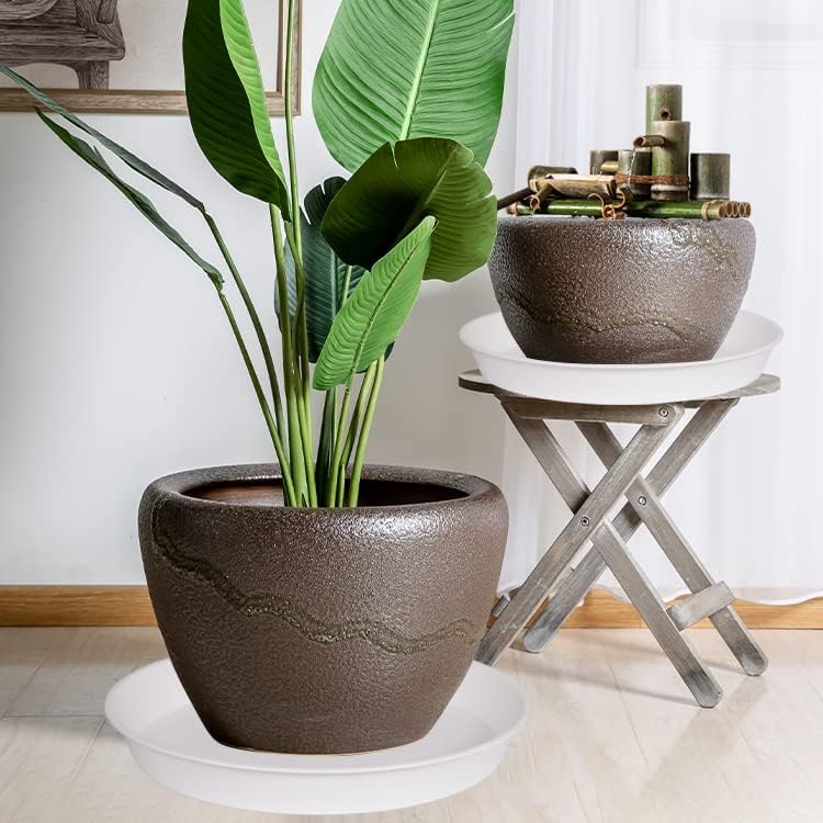 3 Pack of 22 inch Plant Saucer, 3.6" Depth Tray, Large Deep Garden Plastic Flower Planter Plant Trays for Indoors Outdoor Bath Bath (22", Creamy White)