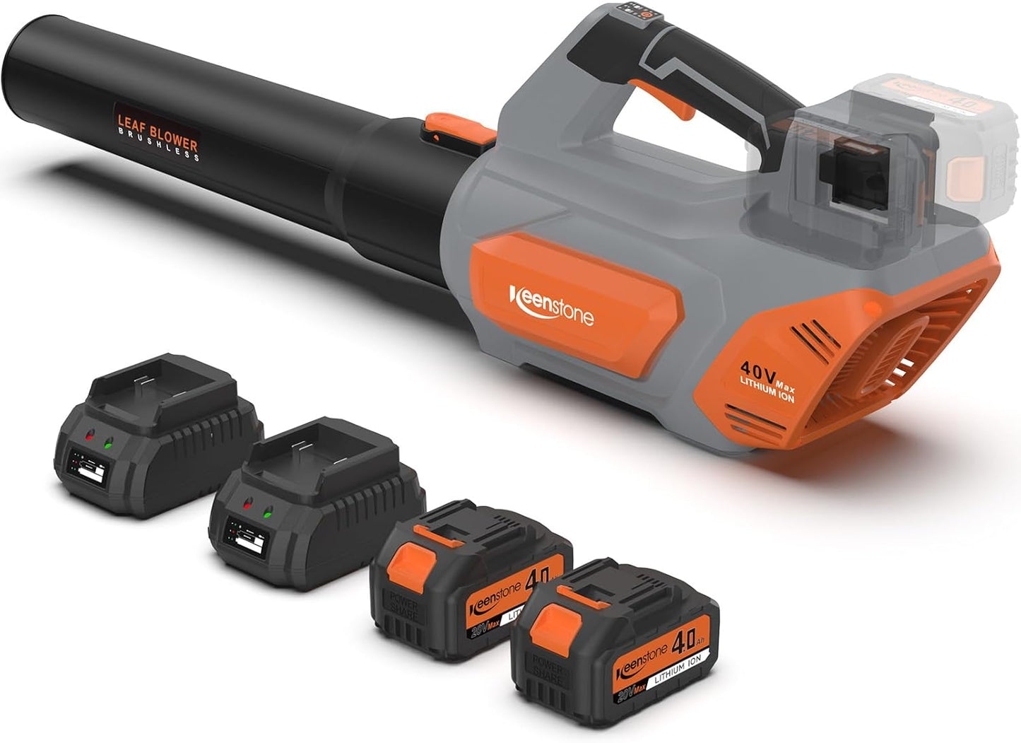 Keenstone Leaf Blower, Cordless Leaf Blowers Max 620-CFM 120-MPH with 2 * 4000mAh Batteries and 2*Fast Chargers, Lightweight Leaf Blower Cordless with 3 Speed Modes for Patio, Lawn, Yard, Leaves 40V