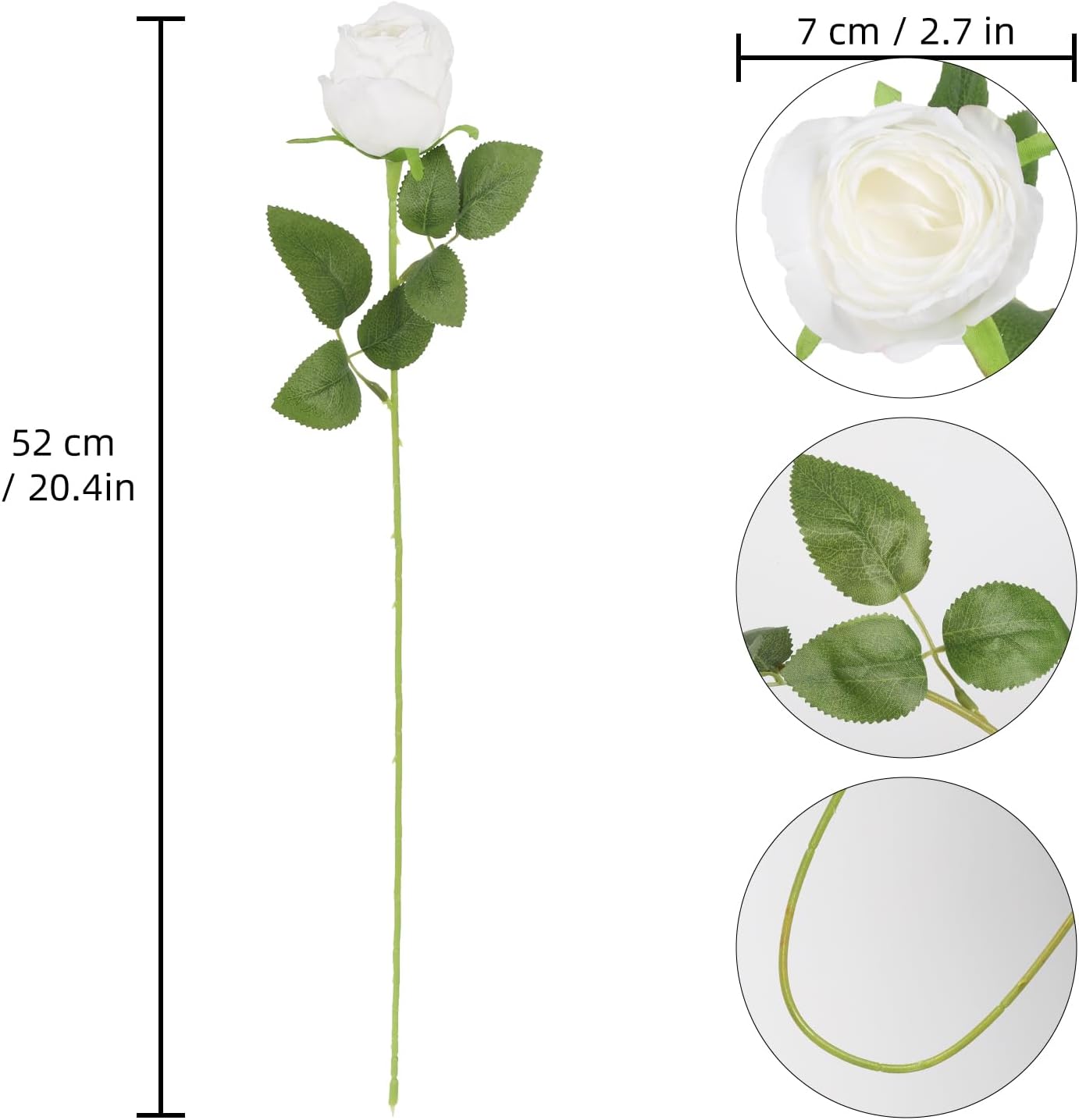 12 pcs White Roses Artificial Flowers Vintage Burnt Edge Rose 20" Realistic Silk Roses Bouquet with Long Stem for Wedding Party Floral Centerpieces Decoration (White)