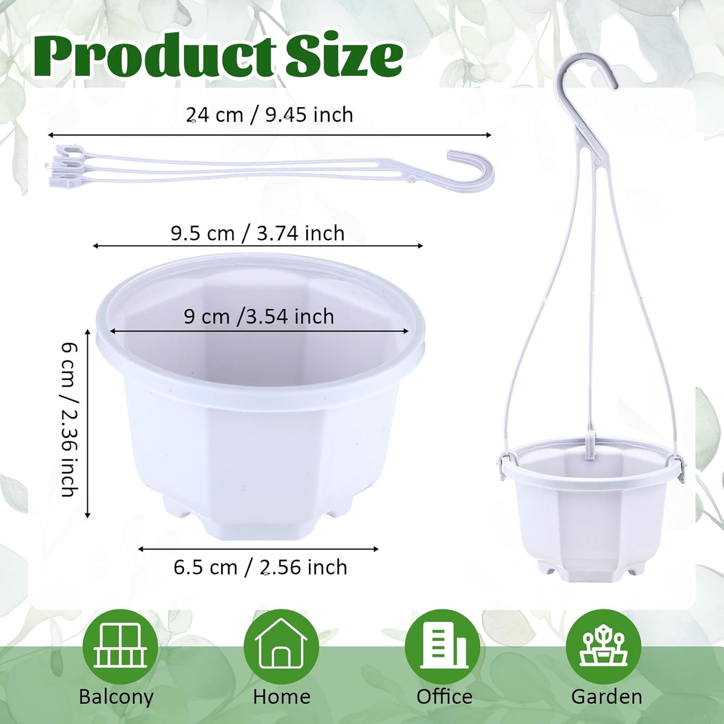 Roshtia 24 Pcs Hanging Plastic Planter Pot with Hook Flower Pots Baskets Hanging Nursery Planter Holder for Outdoor Indoor Plant Garden(Ceramic White,3.7 Inch)