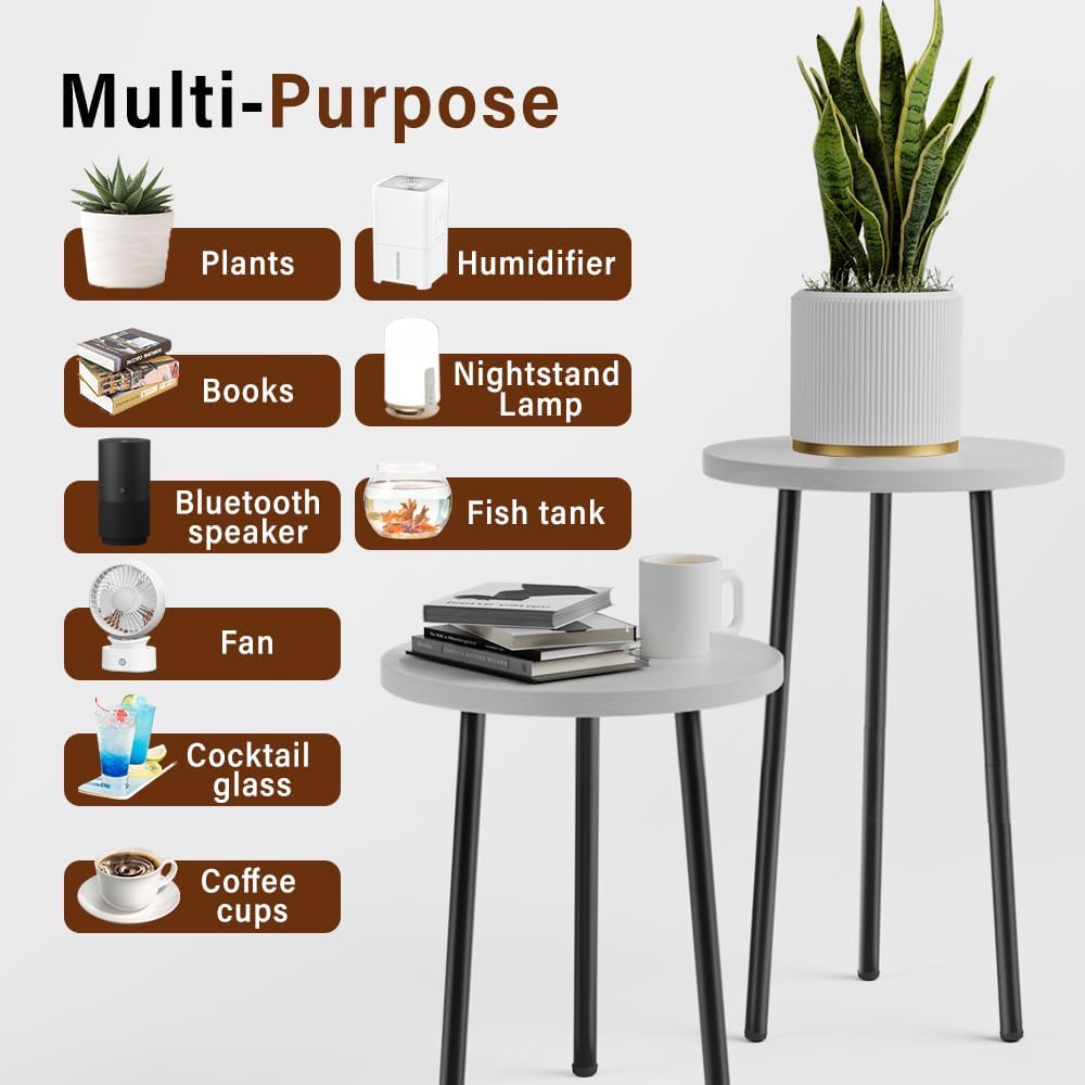 Plant Stand Indoor Tall: Corner Wood Plant Stand 2 Pack Mid Century Modern Decor - Small Round Plant Table for Indoor Plants - Outdoor Plant Holder for Patio Living Room Bathroom Office (White)