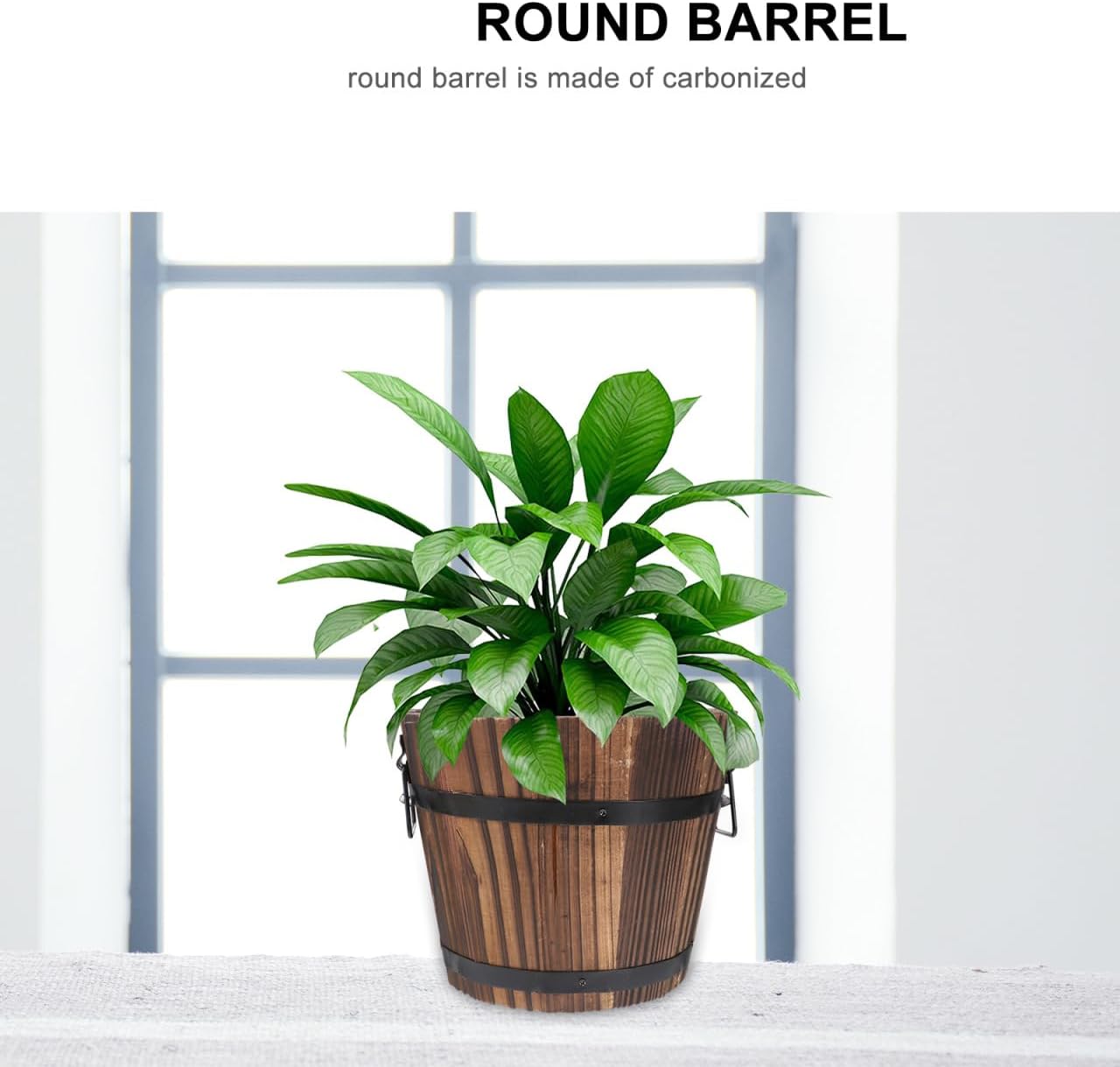 Wooden Barrel Flower Pot - Rustic Planter for Indoor & Outdoor Use with Drainage Holes - 7 Inch Brown Planter for Decorative Plants & Vegetables