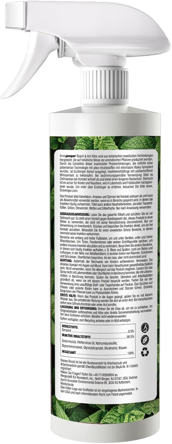 EcoVenger Roach & Ant Killer 16OZ, Kills on Contact, Extended 4-Week Deterrence, Kills Cockroaches, Ants & Other Indoor & Outdoor Crawling Insects, Peppermint Oil, Non-Toxic, Safe for Children & Pets