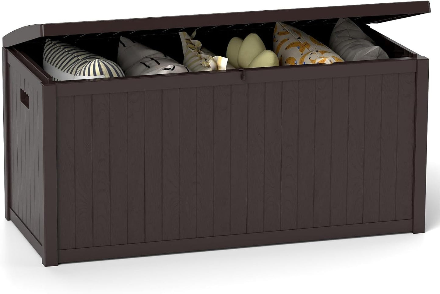 Outdoor Storage Box, 120 Gallon Deck Box Indoor and Outdoor Use, Waterproof Resin Storage Bin for Patio Cushions, Gardening Tools, Lockable, UV Resistant, Brown
