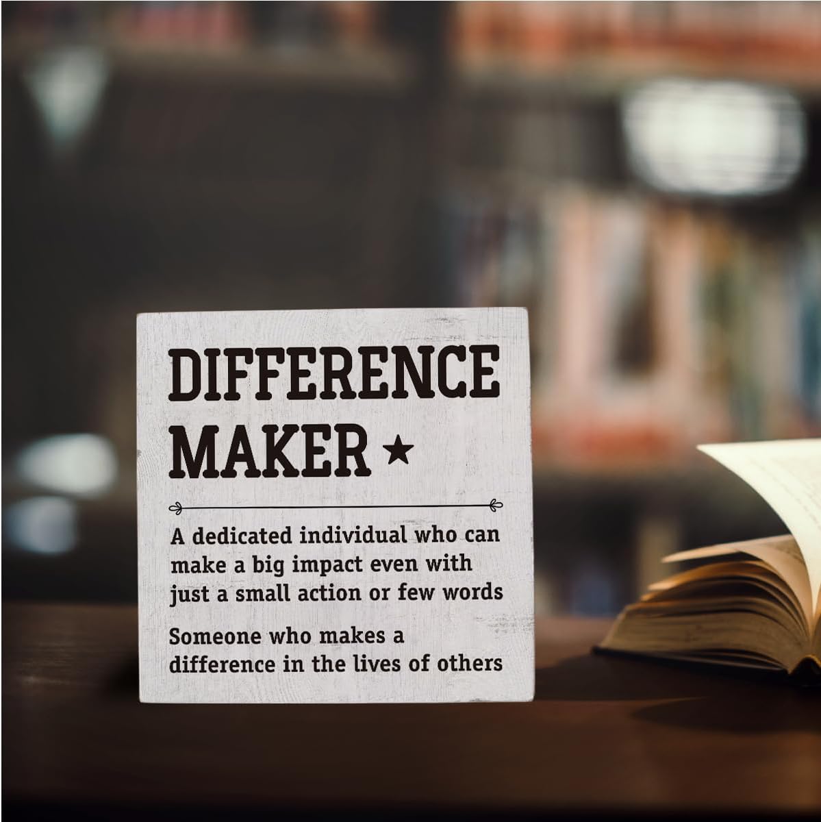 HTBIG Difference Maker Thank You Gifts Office Decor Funny Inspirational Desk Decor Coworker Gifts for Women Men Teacher Boss Day Retirement Rustic Wooden Box Sign for Tabletop Office Bookshelf White