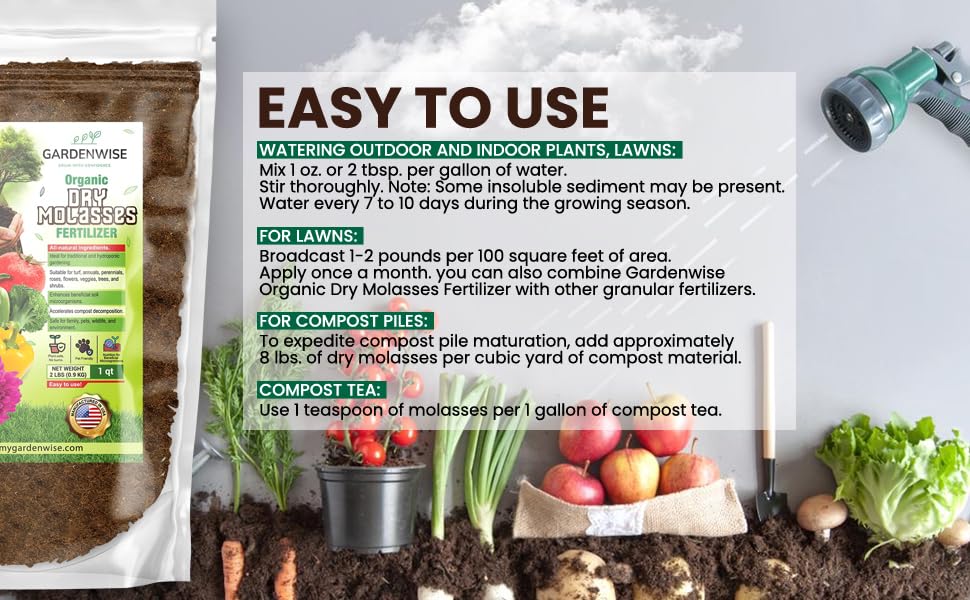 Organic Molasses for Plants - Horticultural Molasses - Ideal for Traditional & Hydroponic Gardening, for Indoor & Outdoor Plants (5 QUARTS)