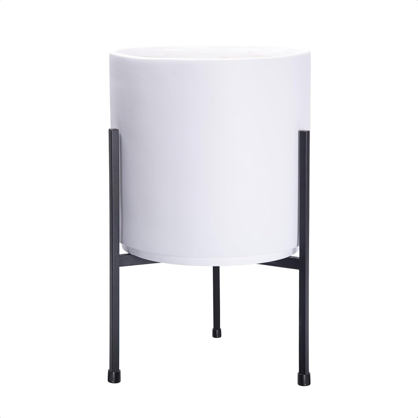 D'vine Dev Modern White Plants Pot Cylinder Planter with Heavy Duty Stand, Medium 10 Inch Pot, 16.3 Inch with Stand Height, 96-T-A-2
