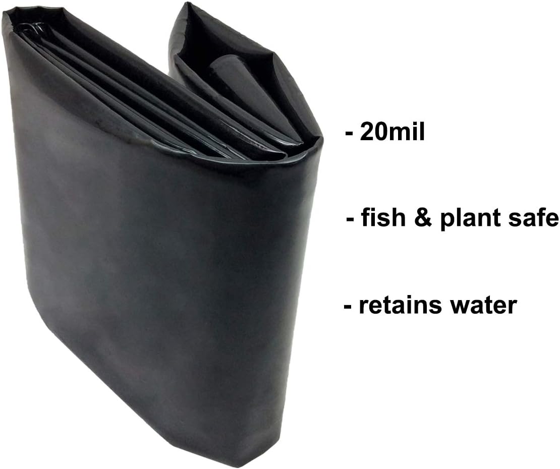 Pond Liner, 20 Mil 7 x 10 Feet Pond Liners for Outdoor Ponds, Black HDPE Fish Pond Liner for Koi Ponds, Streams Fountains and Garden Waterfall
