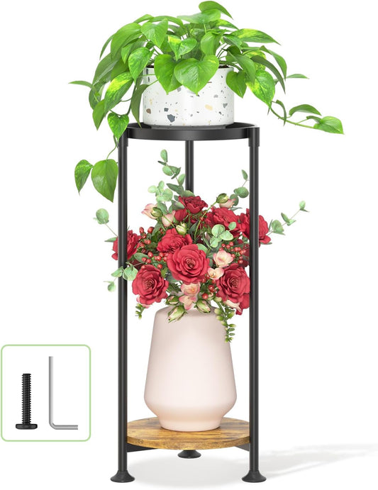 LASZOLA 2 Tier Black Plant Stand Indoor for Large Tall Heavy Duty Flower Planter, Metal Vertical Multi Level Rack for Narrow Floor Corner, Sturdy Round Holder Organizer, Modern, Mid Century, Farmhouse