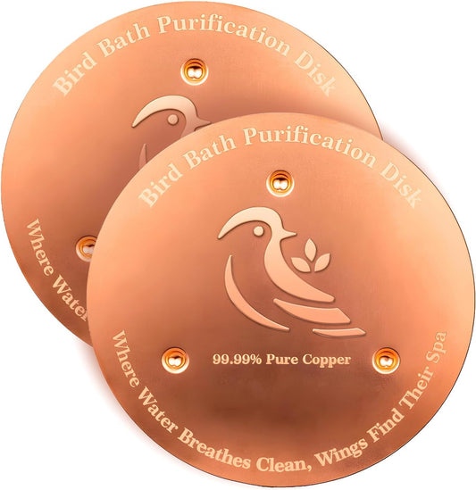 2 Pack Bird Bath Copper Disk, Premium 0.6mm Sturdy 99.99% Pure Copper Disk for Bird Baths,Triple-Point Support Ensures Clean Water Year-Round, Compatible with All Outdoor Birdbath Bowls