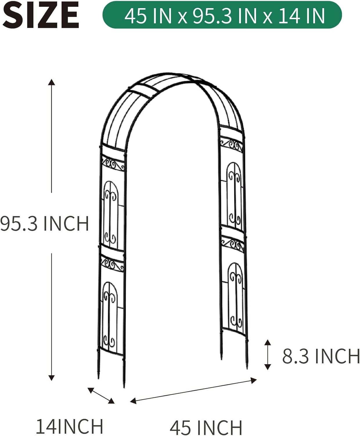 SCENDOR Metal Pergola Arbor, 95.3" H x 45" W Garden Wedding Arch Curved Metal Enduring Iron Garden Arch Trellis for Climbing Plants Outdoor Ceremony Arty Decoration
