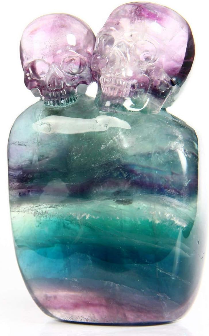 Skullis 3.4" Fluorite Crystal Skull, Fine Art, Hand Carved Gemstone Fine Art Sculpture, Reiki Healing Stone Statue. 271