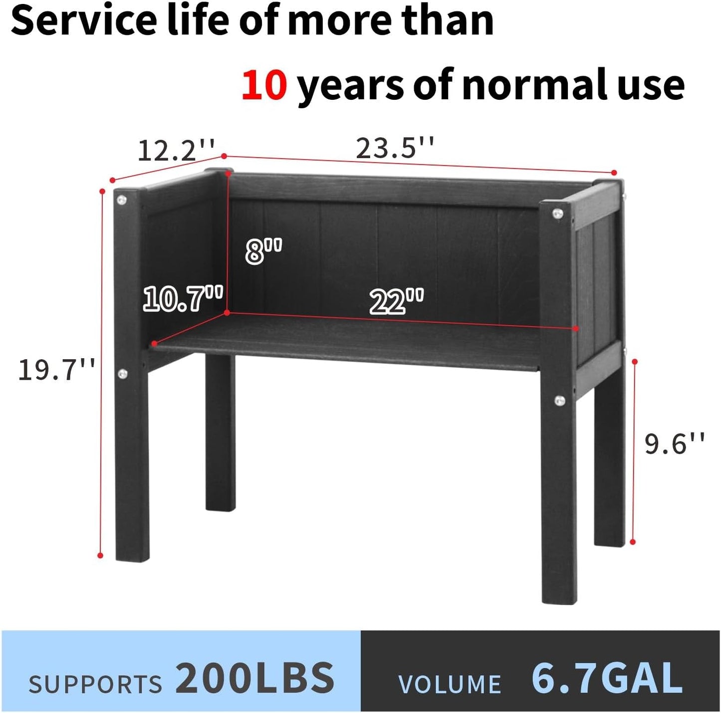 Raised Garden Bed with Drainage Hole Waterproof HDPE Elevated Planter Box with Legs Stable and Durable to Plant Herb Vegetable Flower,Patio,Balcony Outdoors/Indoors Black