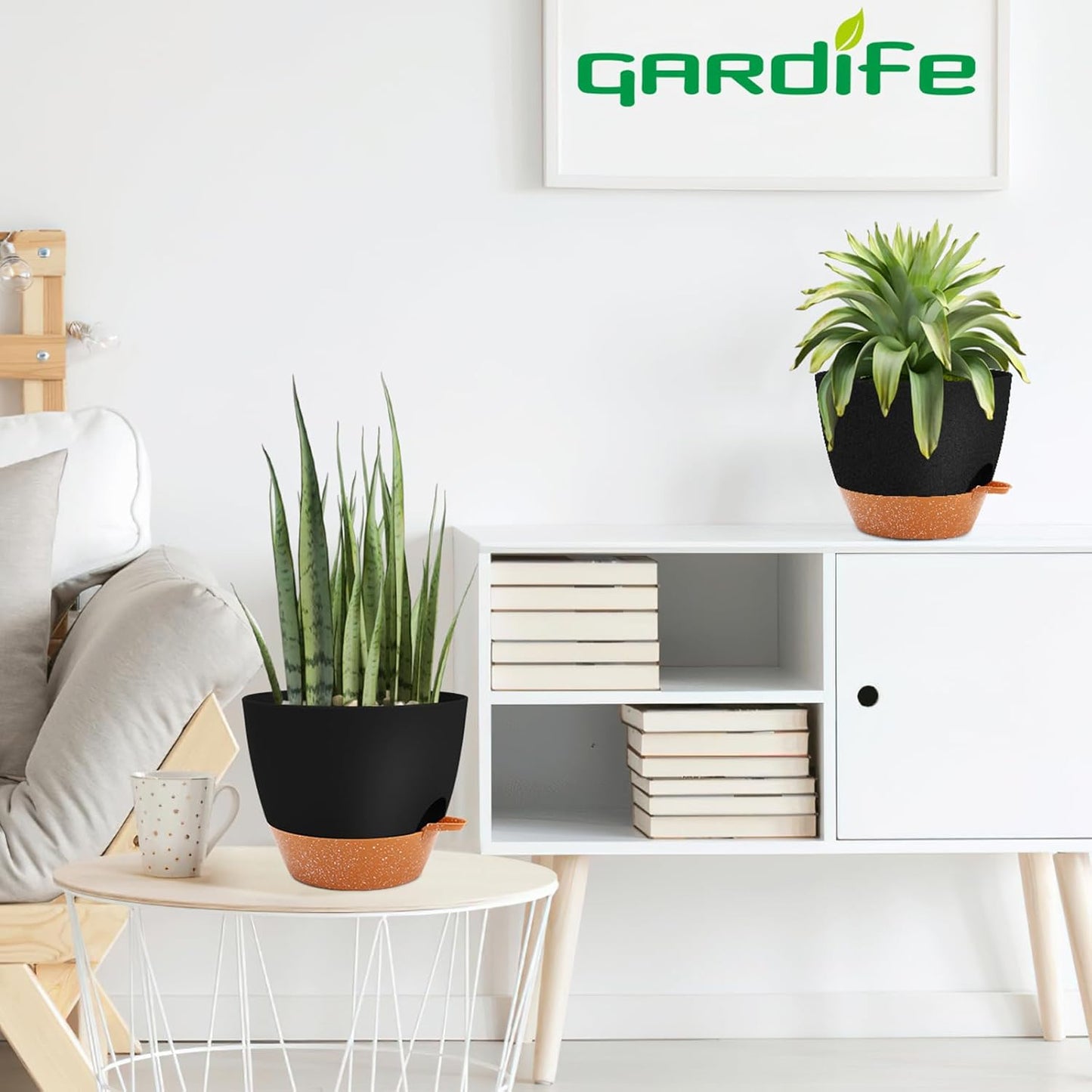 GARDIFE 10 inch Plant Pots,Self Watering Pots, 2 Pack Flower pots, Large Plastic Planters with Deep Reservior and High Drainage Holes for Indoor Outdoor Plants and Flowers, Black