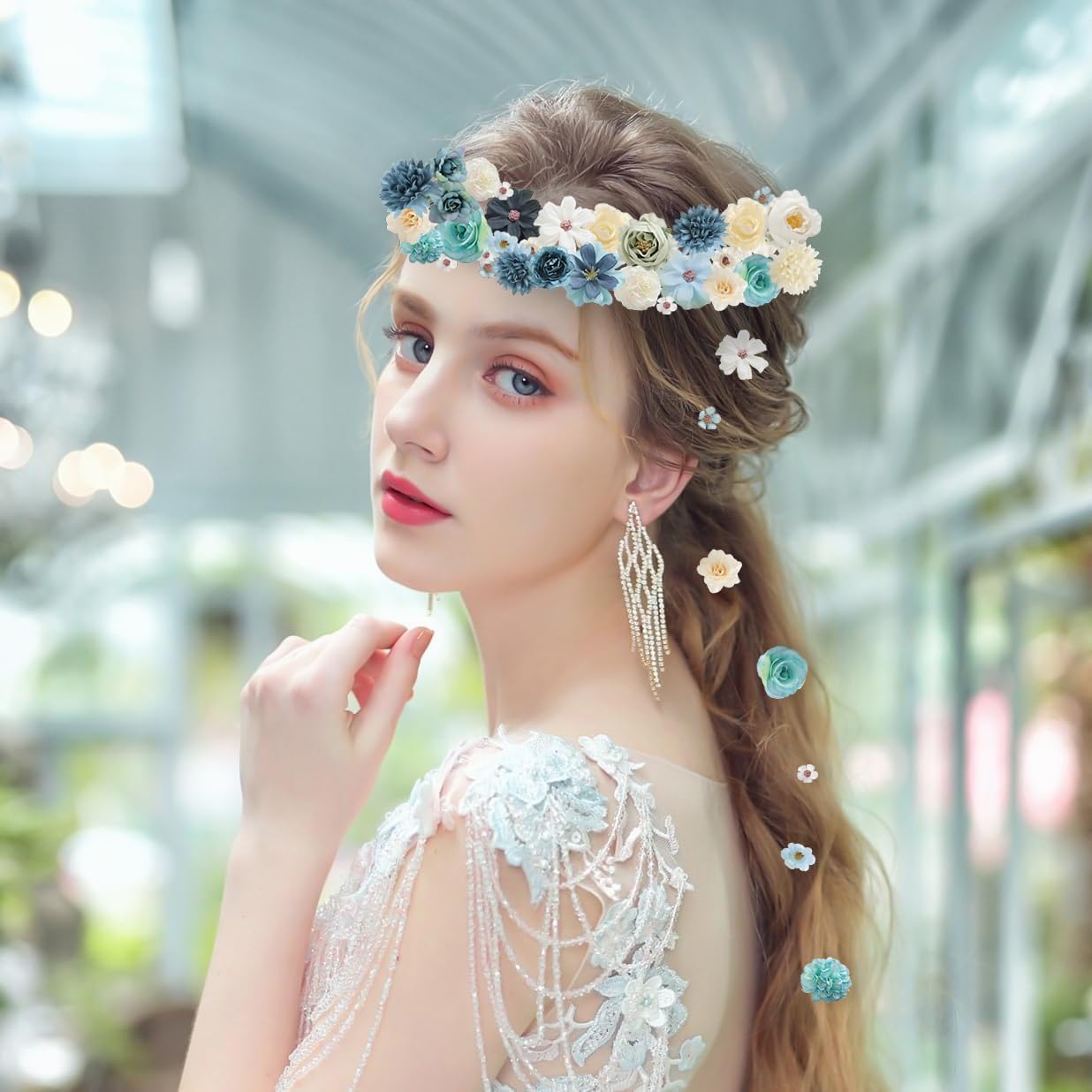 Faux Flower Heads Mini Blue White Artificial Flower Heads Fake Peony Daisy Rose Flowers Multicolor Small Silk Daisy Flower Heads for Craft Garland Wedding Party DIY Home Decoration,2-4 cm