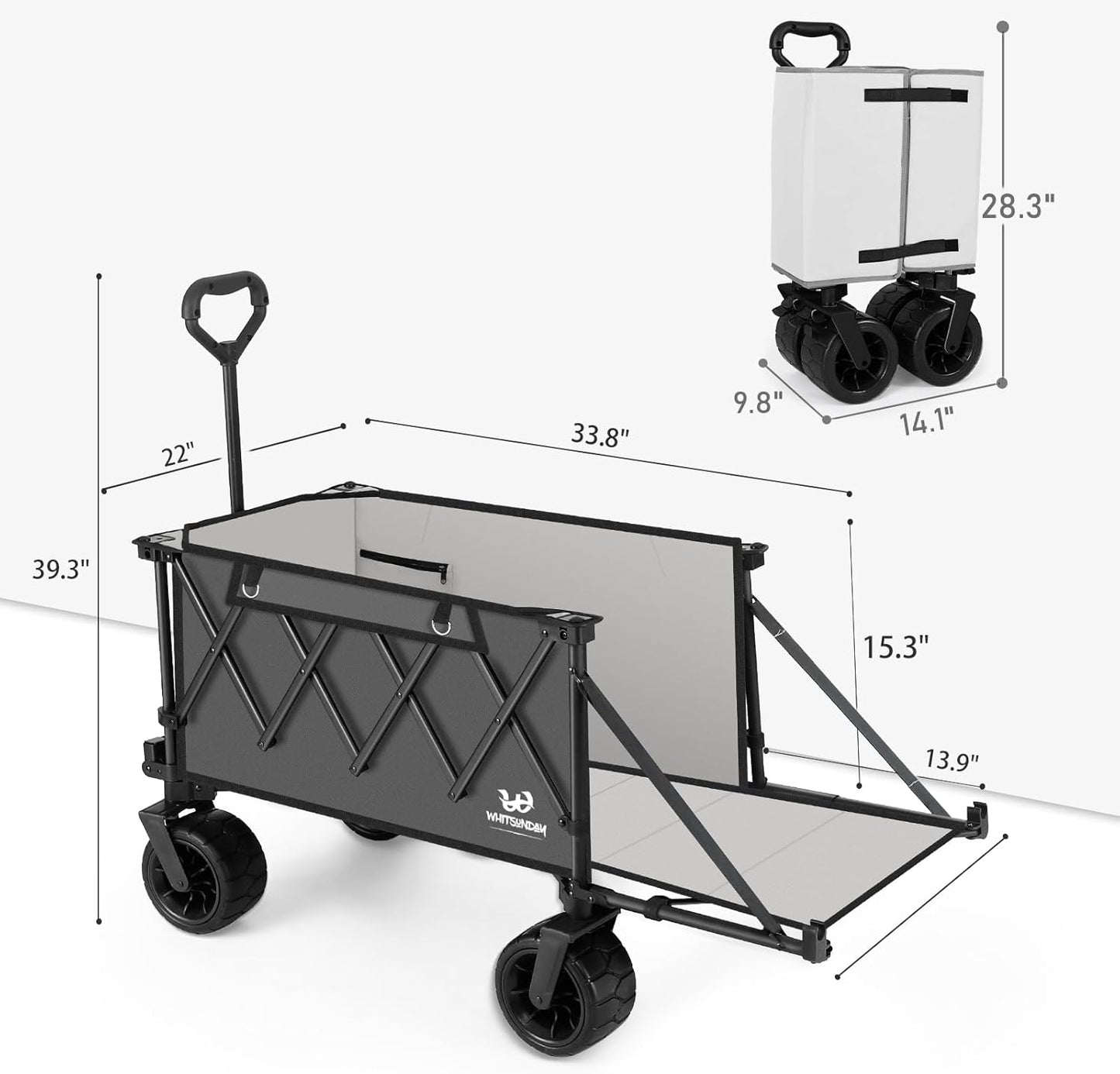 Whitsunday Collapsible Folding Wagon Heavy Duty Utility Beach Wagons with Opened Tailgate and All-Terrain Wheels for Camping,Garden,Sports Grey
