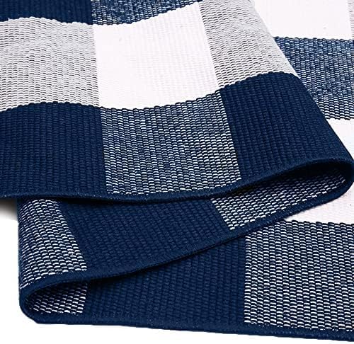 IOHOUZE Buffalo Plaid Checkered Rug 27.5" X 43" Front Door Mats, Washable Area Rugs for Front Porch Decor, Spring Summer Welcome Mats Outdoor, Navy White Rug for Farmhouse/Entryway/Home Entrance