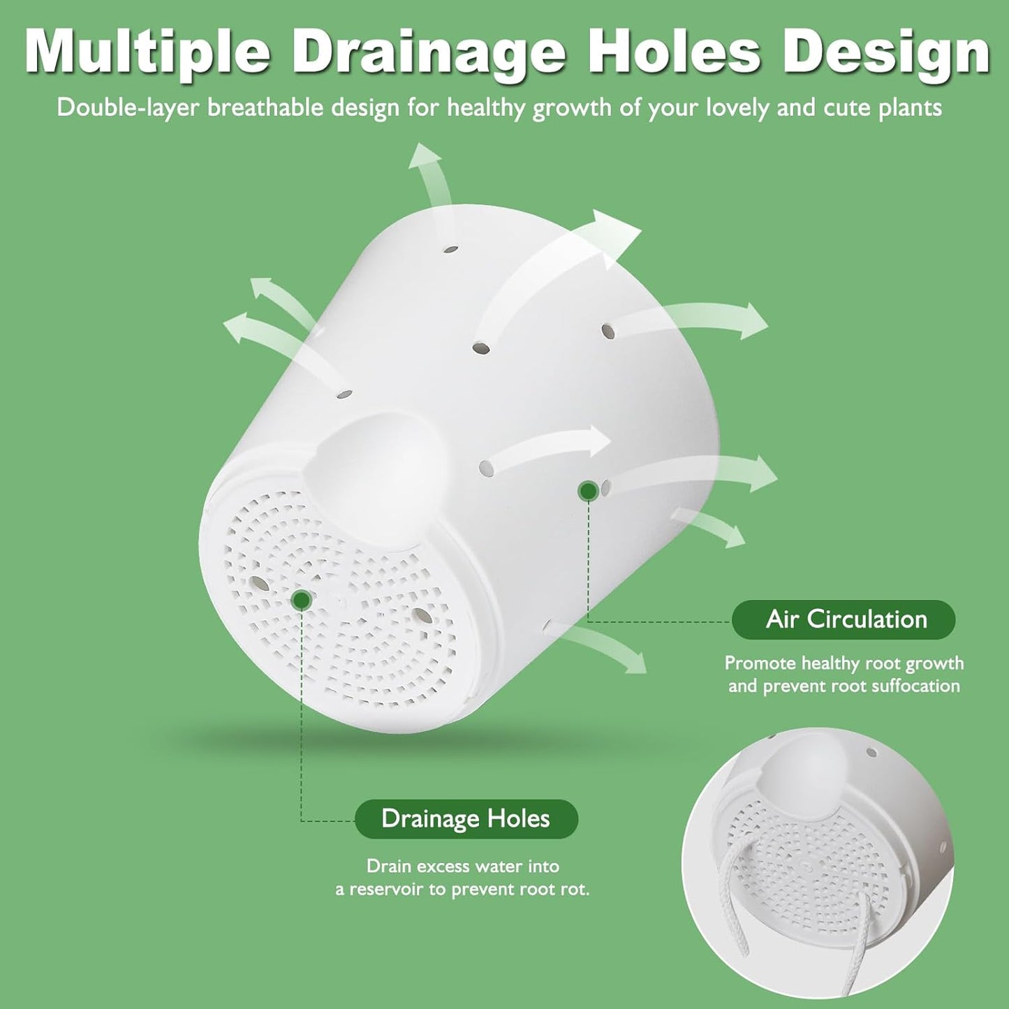 Orchid Pots with Holes, 6 Inch Self Watering Orchid Pot 2 Pack Plastic Plant Pots for Orchid, Flower (White)