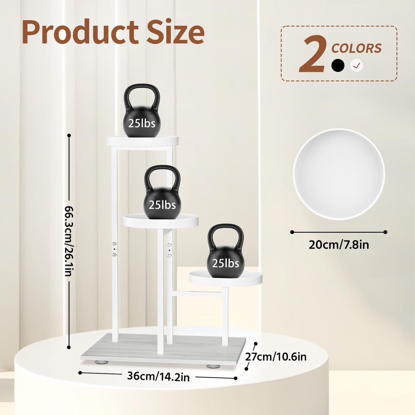 LASZOLA White 3 Tier Plant Stand Indoor Heavy Duty Rack for Modern House Planter, Metal and Wooden Vertical Organizer Decor Narrow Bathroom Floor, Sturdy Multi Level Flower Holder Raised, Cat Proof