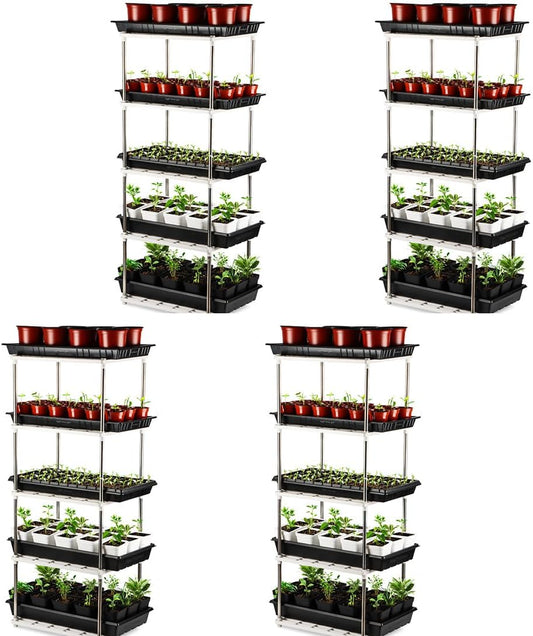 4 Pcs 5-Tier Plant Stand for Seedling Trays Storage (White)