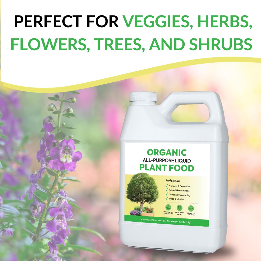 Organic All-Purpose Liquid Plant Food - Use on All Outdoor Plants: Flower Beds, Vegetable Gardens, Container Gardening | Concentrated Liquid Fertilizer Alternative (1 Gallon, Mixes to 128 Gallons)