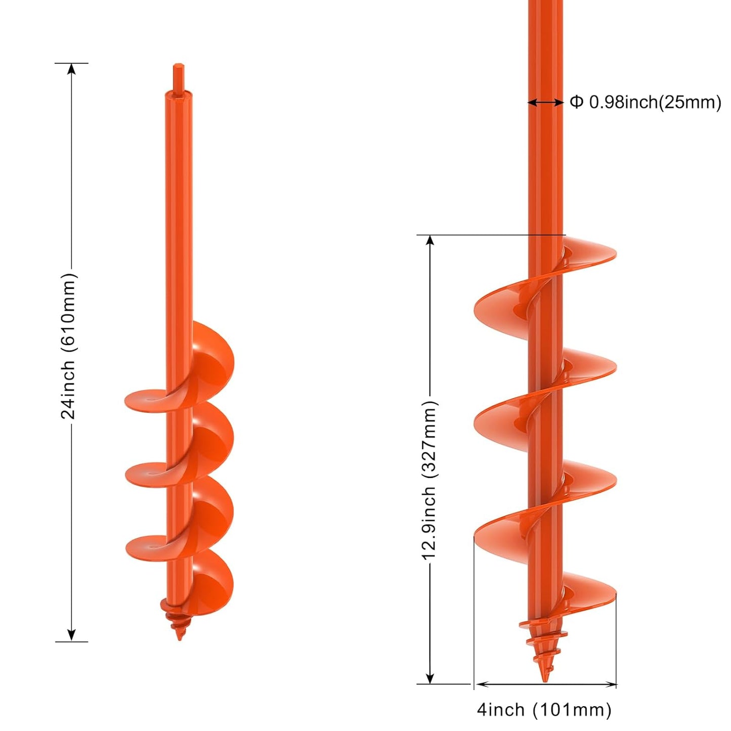 Auger Drill Bit for Planting 4 x 24'', Threaded Garden Auger Post Hole Digger, Spiral Drill Earth Dirt Soil Augers for Bulb, Tulip, Tree, Fence Post and Umbrella Holes, Fits in 3/8” Drill Chuck