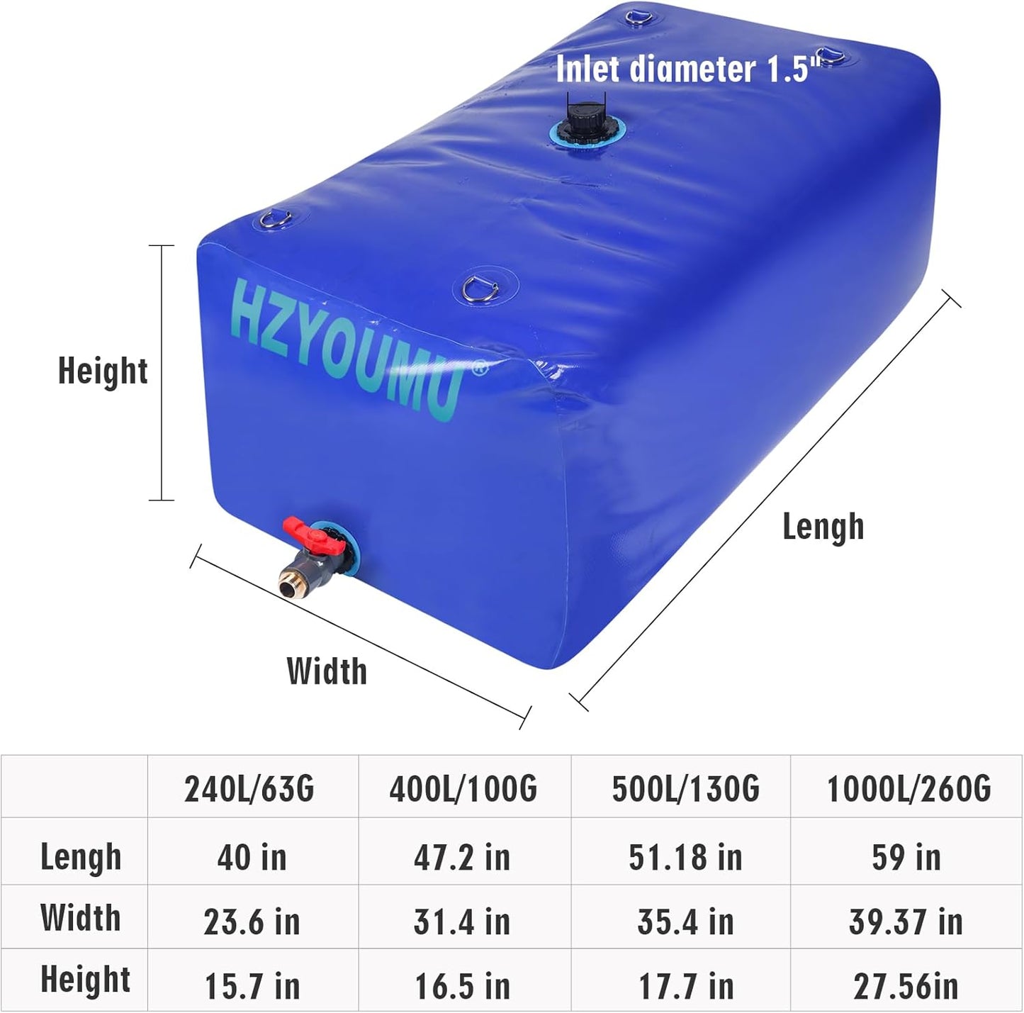 Water Tank 400L/100G Water Bladder Storage Container Foldable Portable Large Capacity Soft Bag Suitable for Outdoor Easy to Carry Out