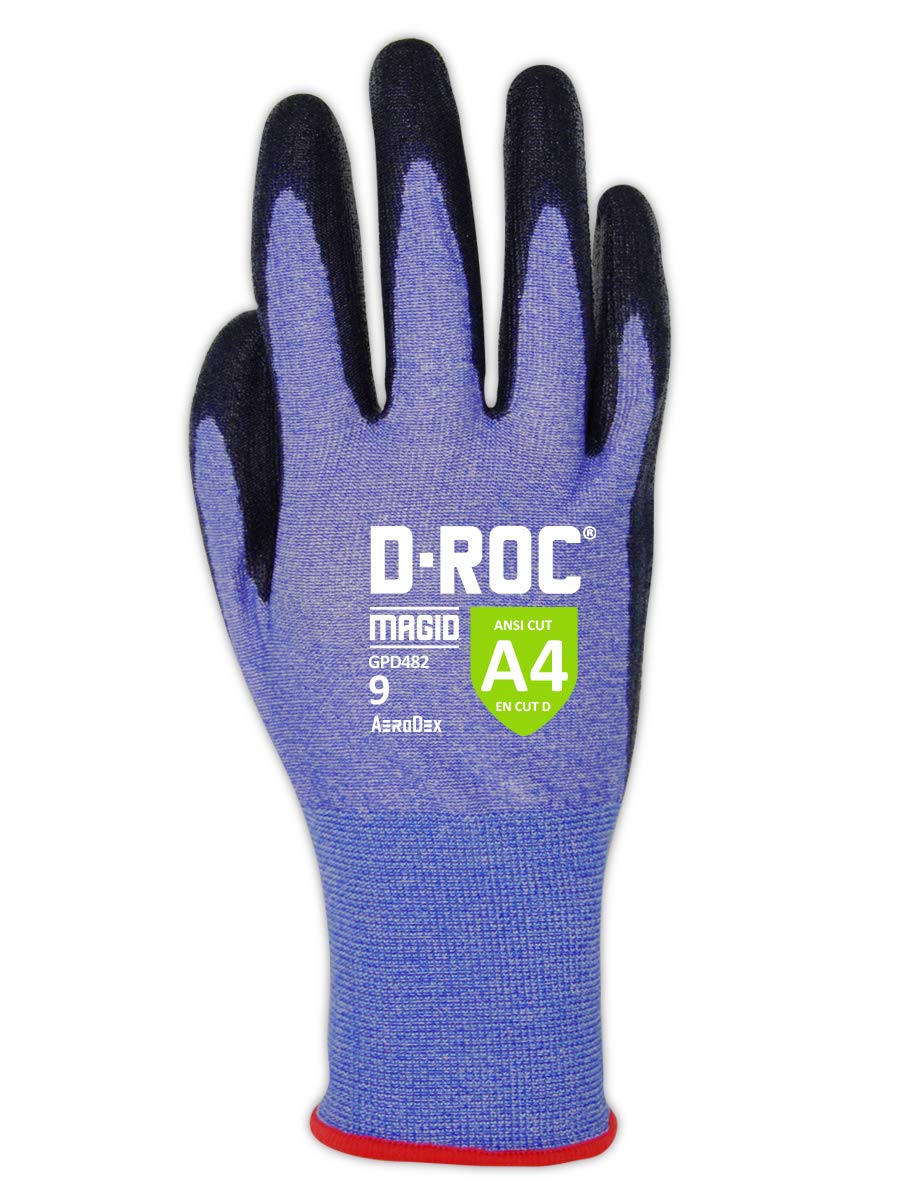 MAGID D-ROC ANSI A4 AeroDex Polyurethane Palm Coated Work Gloves, 1 Pair, Size 8/Medium, GPD482