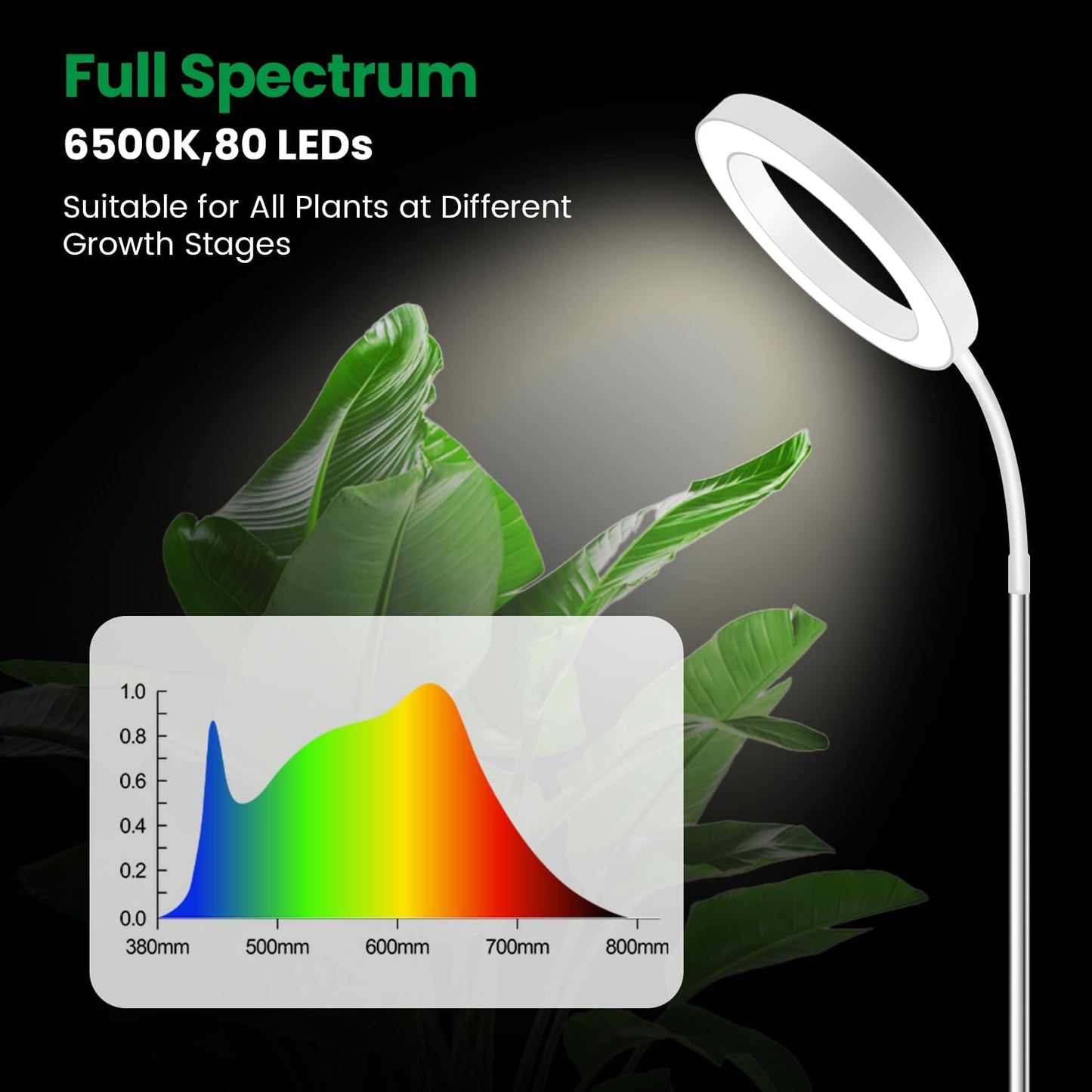 Garpsen Full Spectrum Grow Light, [2Pack]LED Plant Lights for Indoor Growing with 360° Gooseneck, 3 Colors Modes and 5 Dimmable Levels, 65'' Height Grow Lamp with 6/12/16H Timer, for Large Plant Light