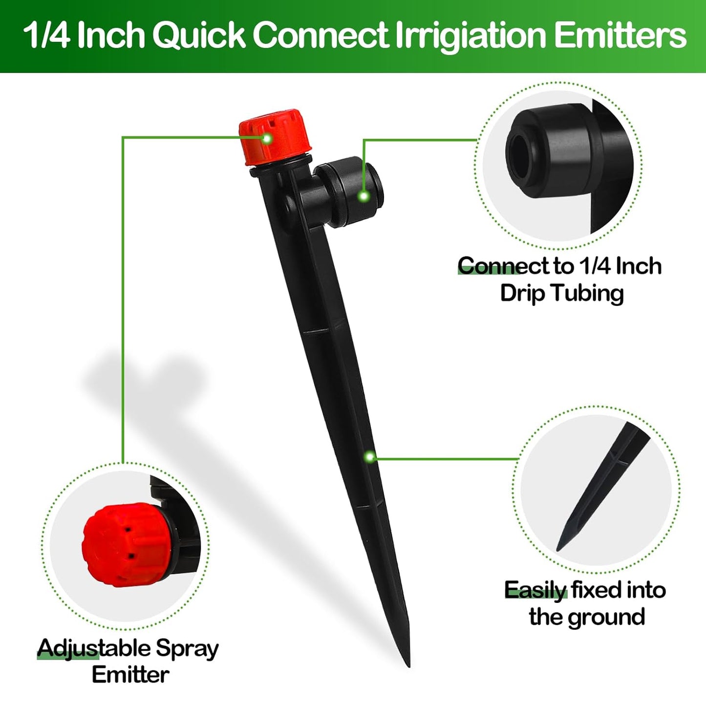 Push-to-Fit Drip Irrigation Emitters for 1/4" Drip Irrigation Tubing, 30 Pieces Adjustable 360 Degree Water Flow Drippers Sprayer on Stake 360° Full Circle Multi-Stream Irrigation Drippers