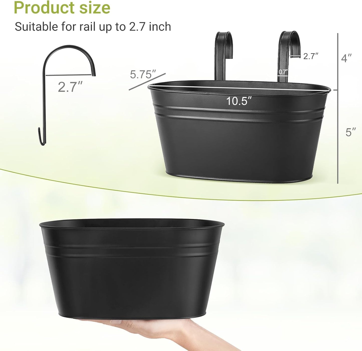 Dahey Metal Iron Hanging Flower Pots for Railing Fence Hanging Bucket Pots Countryside Style Window Flower Plant Holder with Detachable Hooks Home Decor,Black,3 Pcs