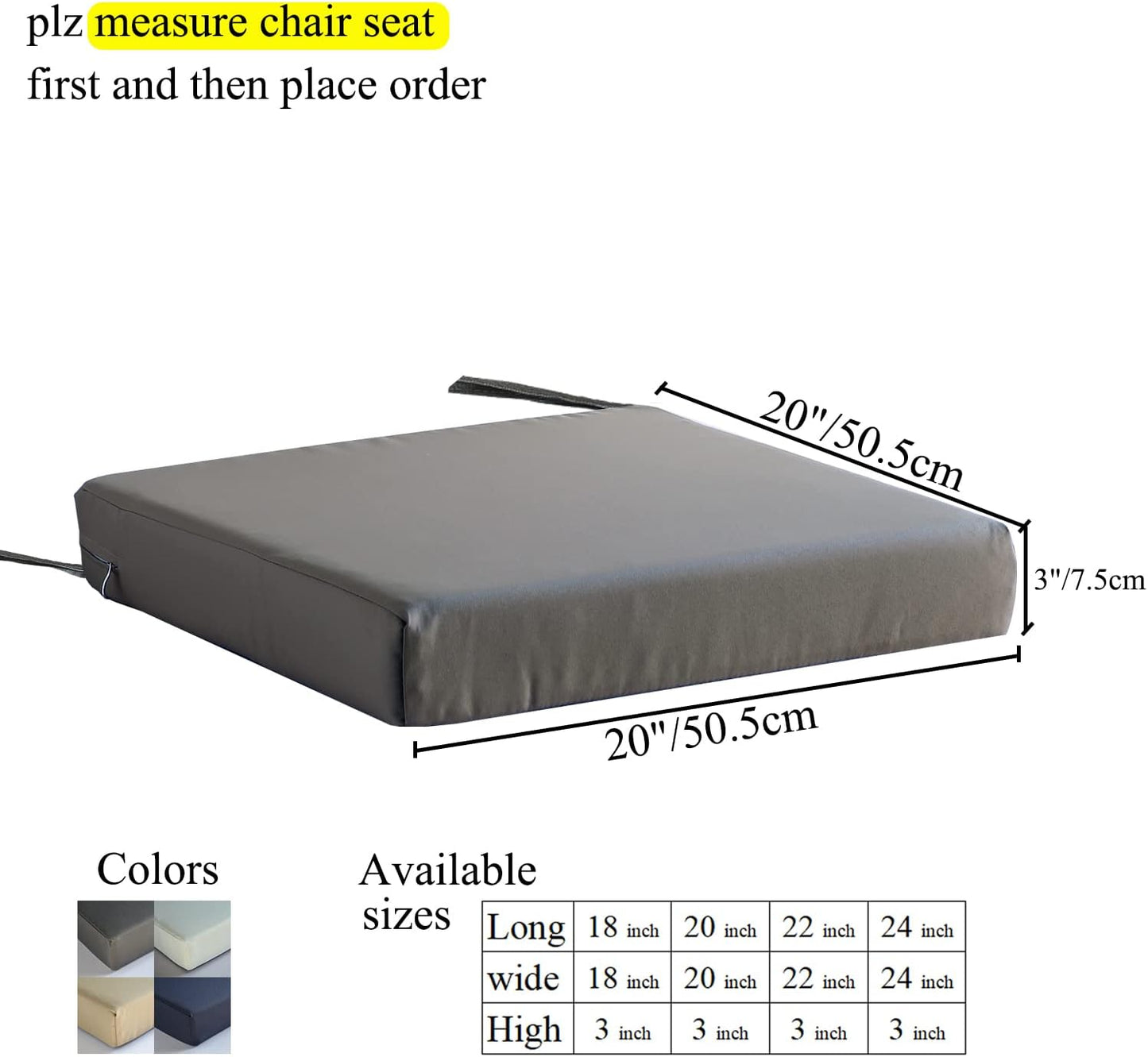 20x20 inch Patio Chair Cushions Non Slip Bottom Chair Pad with Ties Waterproof Square Outdoor Seat Cushion Replacement for Garden Swing Furniture Set of 2, White