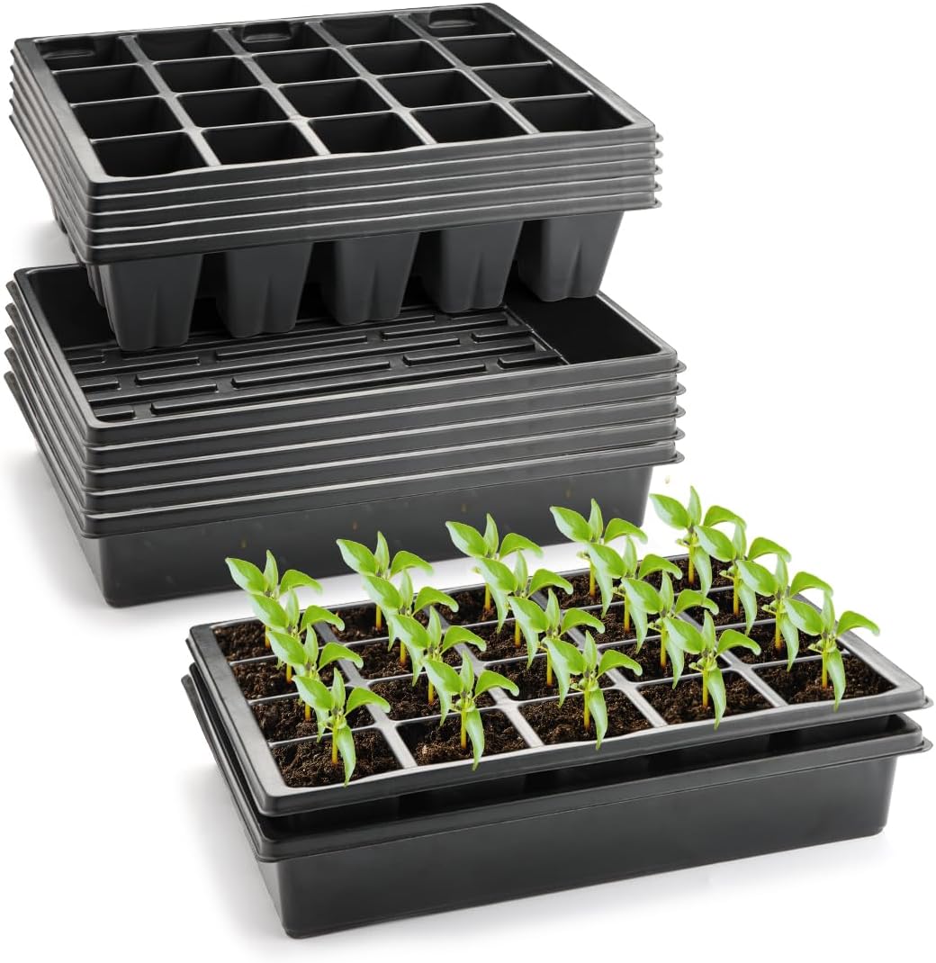 2.5 inch Square Pots 3.5 inch Deep 20 Cell Seedling Trays with Water Collection Nursery Trays (15"x11"x3") for Seeds Starting and Transplanting(5 Sets)