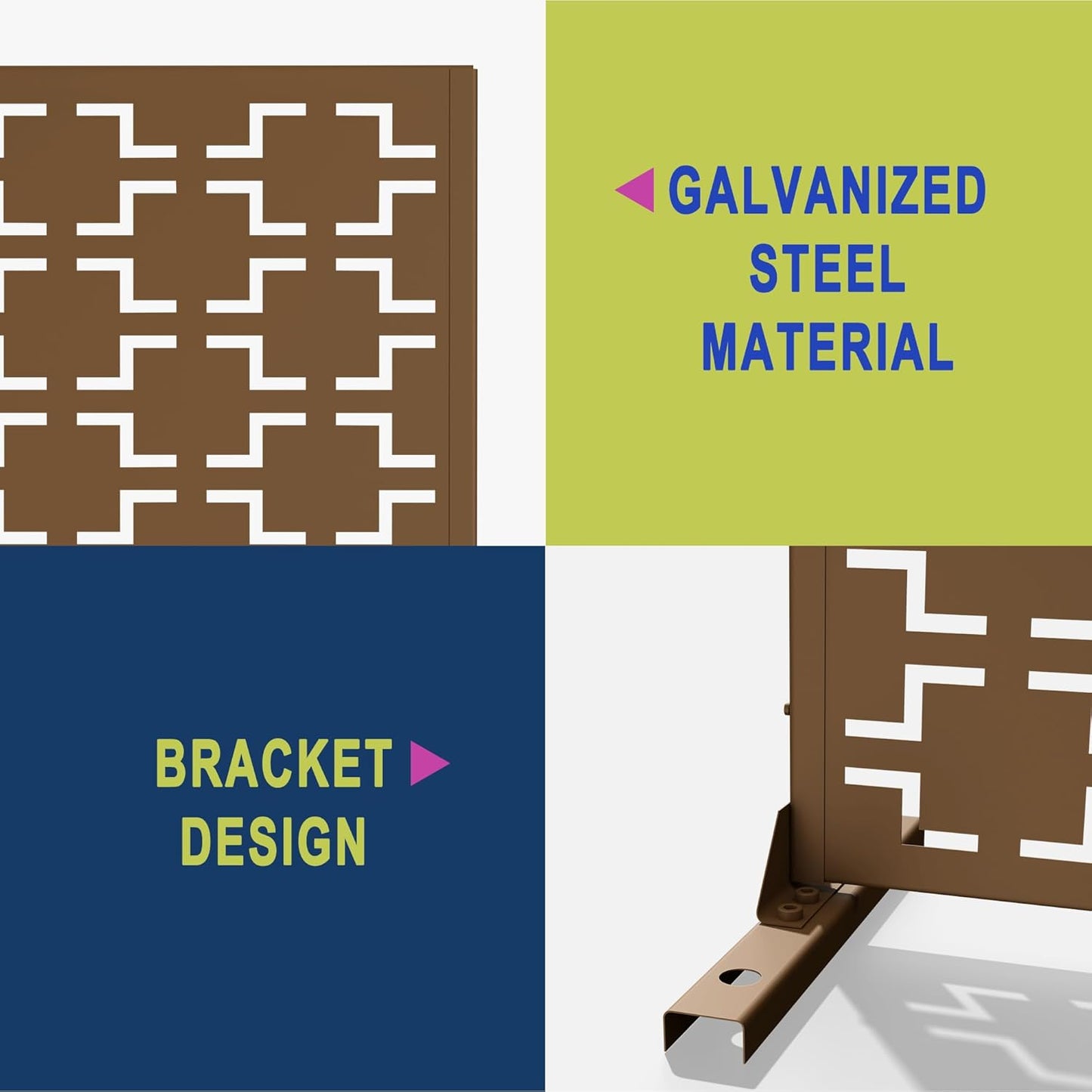 Metal Privacy Screen Outdoor 72" H×47" W,Freestanding Decorative Privacy Screen for Balcony Yard&Garden,Privacy Fence-Brown&Square